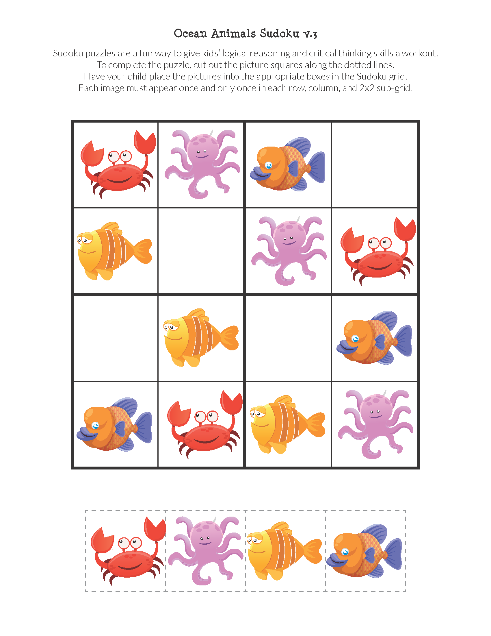 Free printable Ocean Animals Sudoku Puzzles || Gift of Curiosity
