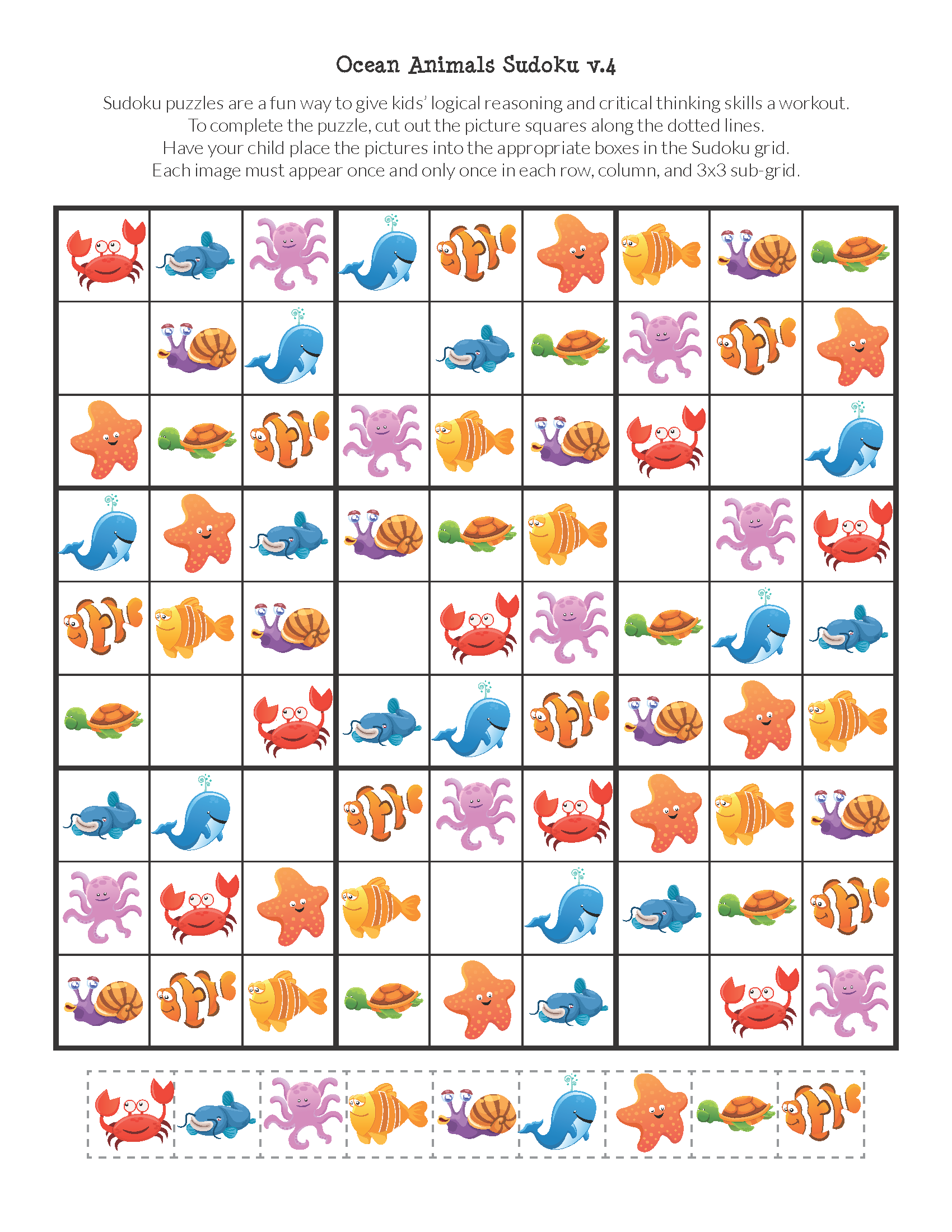 Free printable Ocean Animals Sudoku Puzzles || Gift of Curiosity