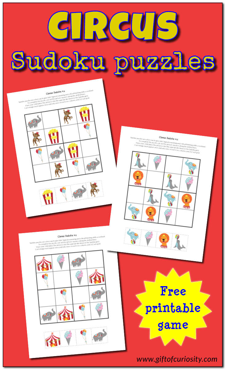 FREE Circus Sudoku puzzles for kids, with both beginning and intermediate level games || Gift of Curiosity