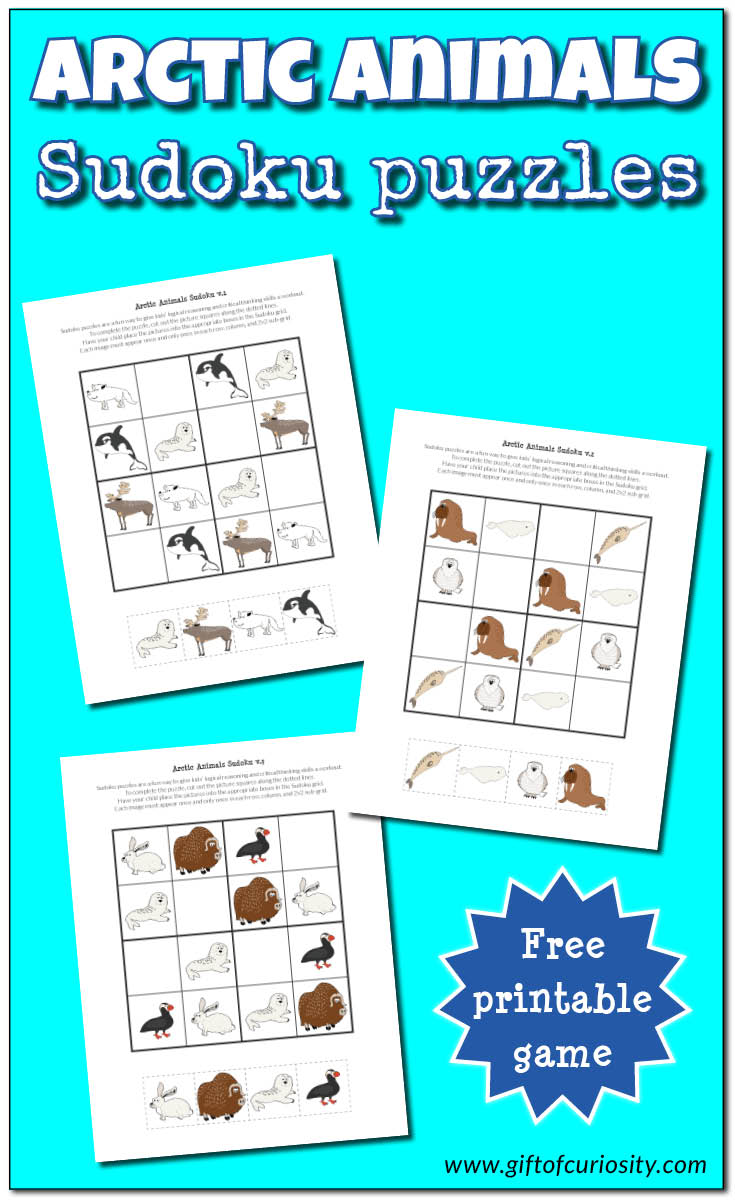 FREE printable Arctic animals Sudoku puzzles for kids || Gift of Curiosity