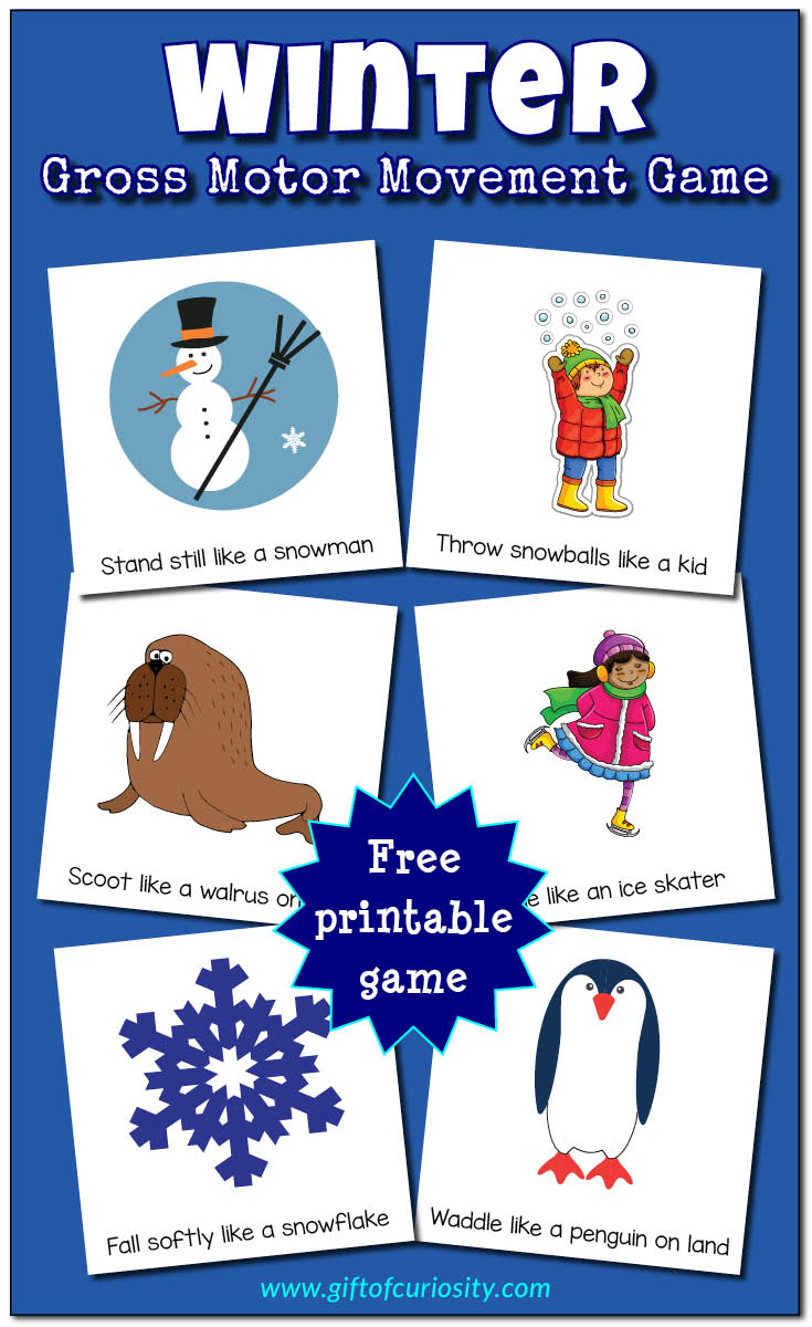 Winter Gross Motor Movement Game | Winter indoor activity | Rainy days | Snowy days | Movement break for kids | Free printable || Gift of Curiosity