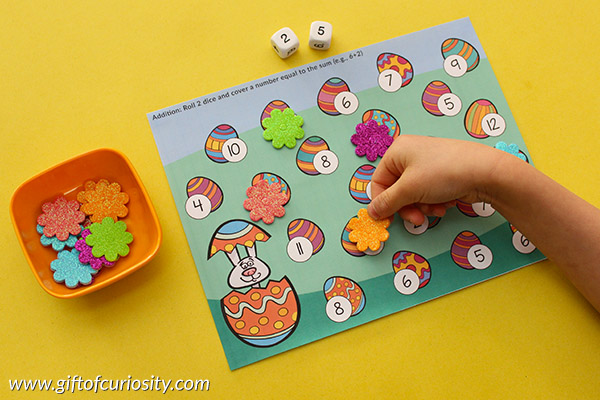 Easter Roll and Cover Math Games | Easter number learning | Easter addition | Easter subtraction | Easter printable || Gift of Curiosity