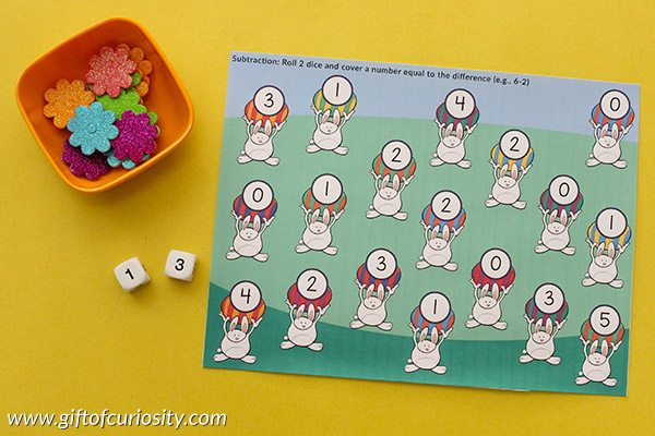 Easter Roll and Cover Math Games | Easter number learning | Easter addition | Easter subtraction | Easter printable || Gift of Curiosity