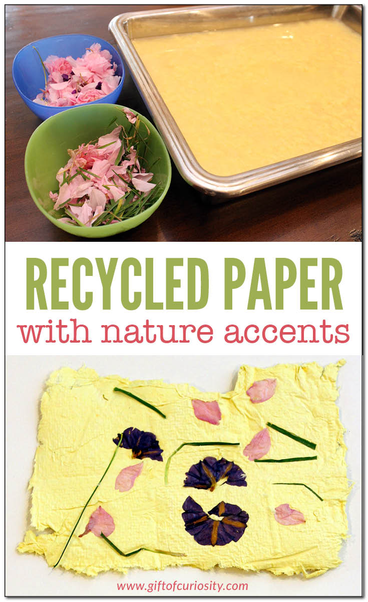 Recycled paper with nature accents | DIY paper for kids to make | STEAM activity for kids | Art and science activity for kids | Nature art project for children || Gift of Curiosity