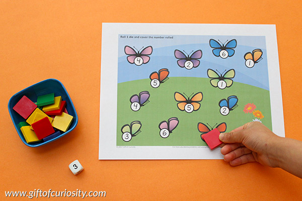 Insects Roll and Cover Math Games | Insect printables | Insect math games || Gift of Curiosity