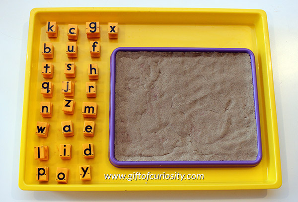Learning to alphabetize using stamps and kinetic sand | teaching the alphabet | literacy skills kids need | alphabetization activities for kids || Gift of Curiosity