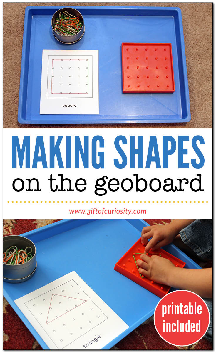 Making shapes on the geoboard | Geoboard shapes activity | Fine motor shapes activity | Printable shapes activity | Shapes activity for preschool | Shapes activity for kindergarten || Gift of Curiosity