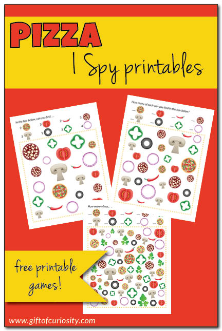 Free printable Pizza I Spy games with three levels of difficulty || Gift of Curiosity