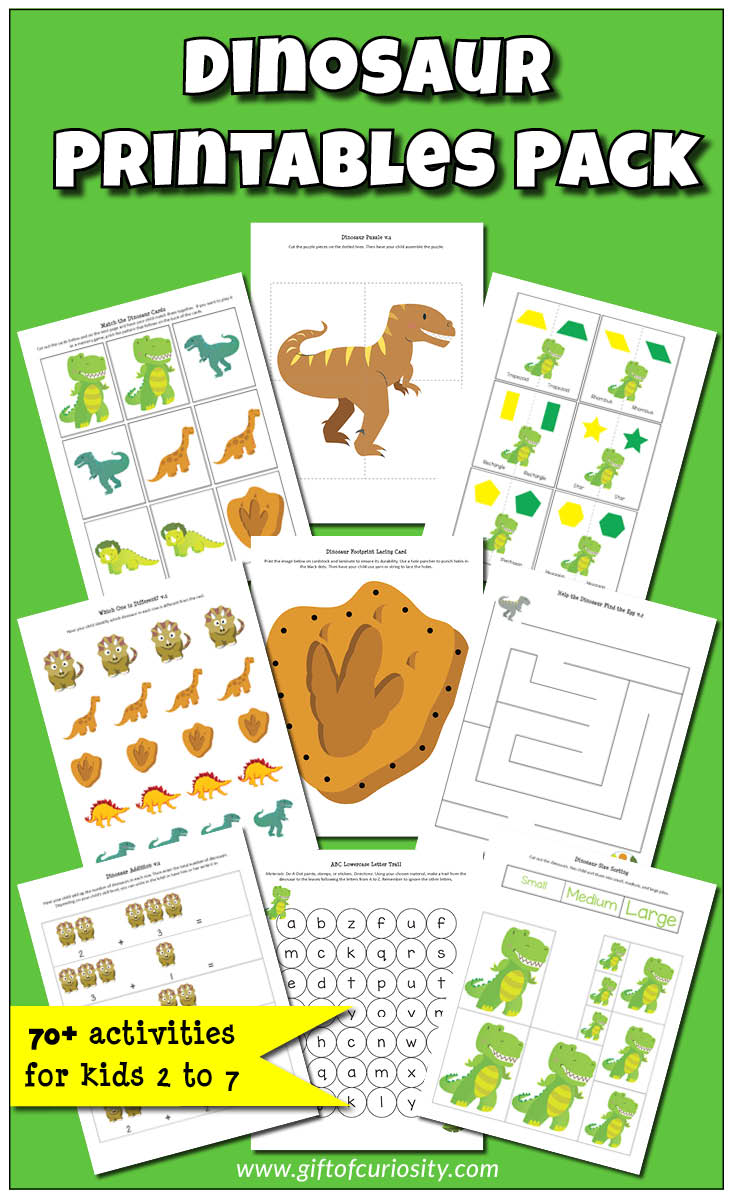 Dinosaur Printables Pack with 70+ dinosaur learning activities for kids ages 2-7 || Gift of Curiosity