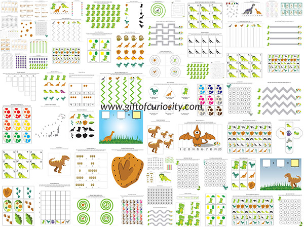 Dinosaur Printables Pack with 70+ dinosaur learning activities for kids ages 2-7 || Gift of Curiosity