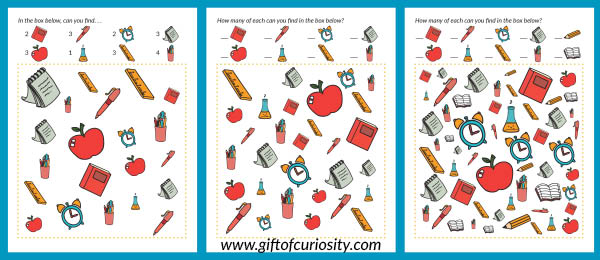Free printable School I Spy games for kids || Gift of Curiosity