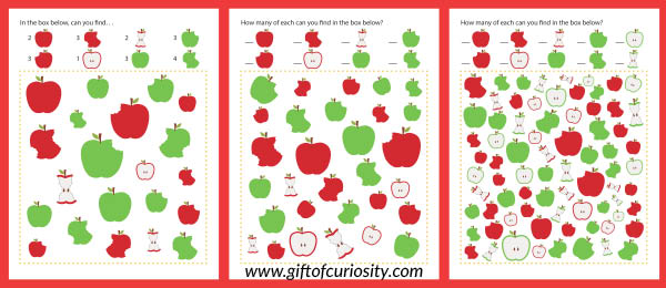 FREE printable Apple I Spy games | Apple printables | Apple learning games || Gift of Curiosity
