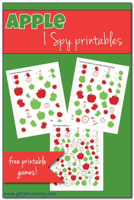FREE printable Apple I Spy games | Apple printables | Apple learning games | #apples #freeprintable #giftofcuriosity #ISpy || Gift of Curiosity