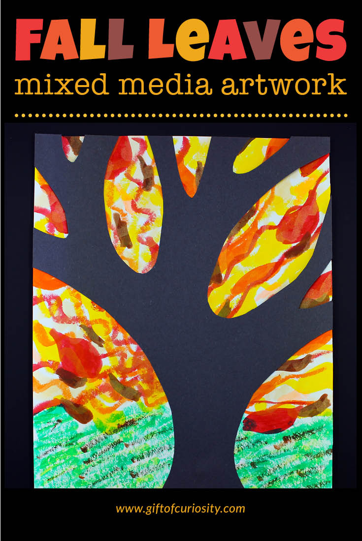 Fall leaves mixed media artwork using Kwik Stix solid tempera paints | Fall art project for kids | Fall leaves art || Gift of Curiosity