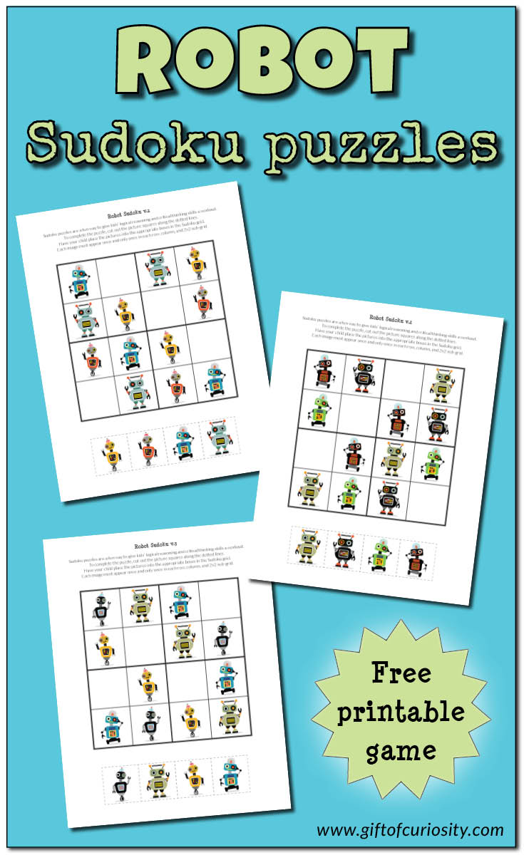 FREE printable Robot Sudoku Puzzles for kids || Gift of Curiosity