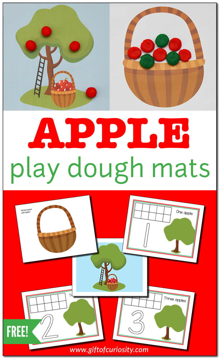 FREE printable Apple Play Dough Mats for creative fall sensory play, fine motor development, and number learning. #apples #playdoughmats #playdough #finemotor #freeprintable #giftofcuriosity || Gift of Curiosity