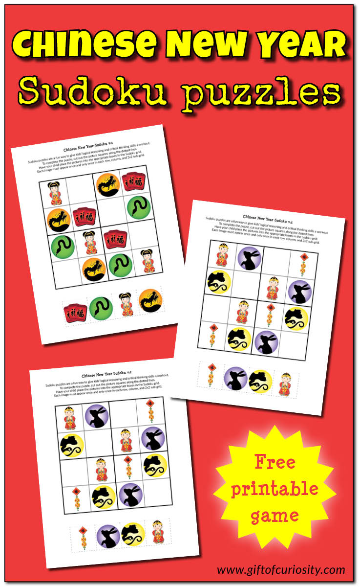 Free printable Chinese New year Sudoku puzzles to welcome in the lunar new year | Chinese New Year printables for kids | Lunar new year printables for kids || Gift of Curiosity