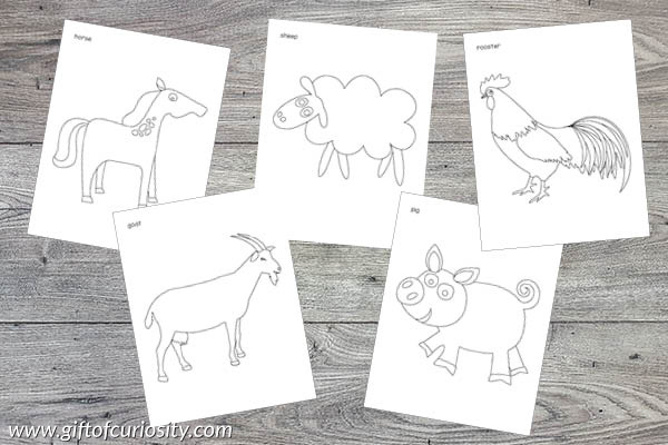 Farm Toddler Skills Pack with 70+ activities pages for kids ages 1-3. Help your toddler develop important early skills such as sorting colors, identifying shapes, understanding number quantities from 0 to 5, building puzzles, developing fine motor skills, and more! #farm #toddlers #printables || Gift of Curiosity