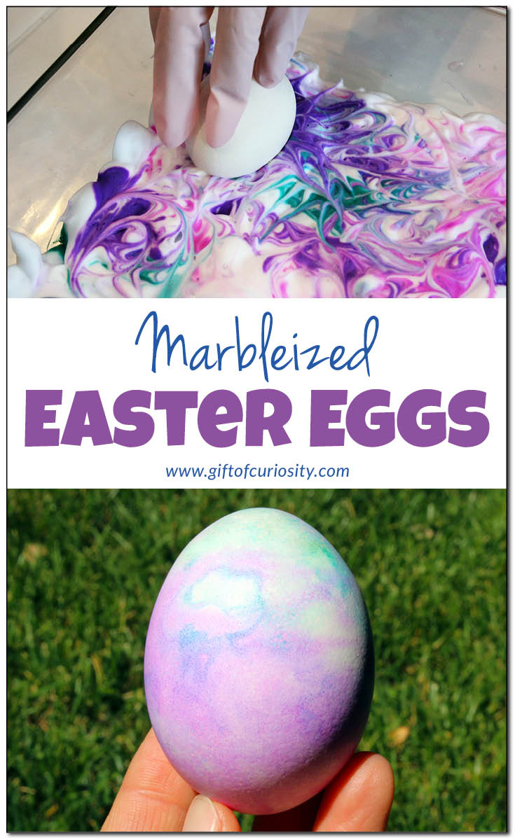 Marbleized Easter eggs | A fun and sensory-rich way to make beautiful Easter eggs | Shaving cream and liquid watercolor eggs for Easter | #Easter || Gift of Curiosity