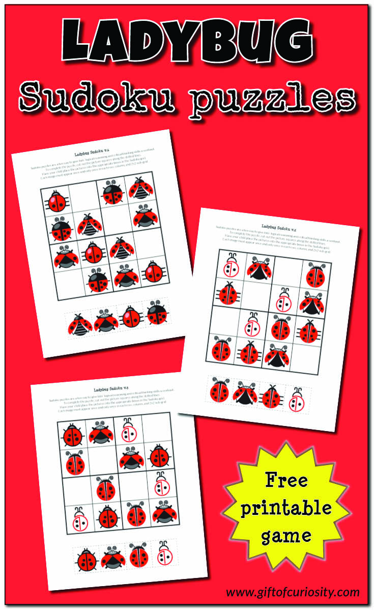 Free printable Ladybug Sudoku Puzzles for kids! #Sudoku #freeprintable #insects #ladybugs || Gift of Curiosity