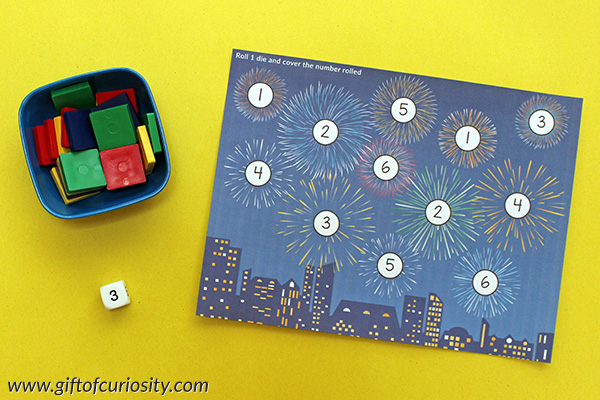 4th of July Roll & Cover Math Games for number recognition, addition, and subtraction practice. #4thofJuly #independenceday #math || Gift of Curiosity