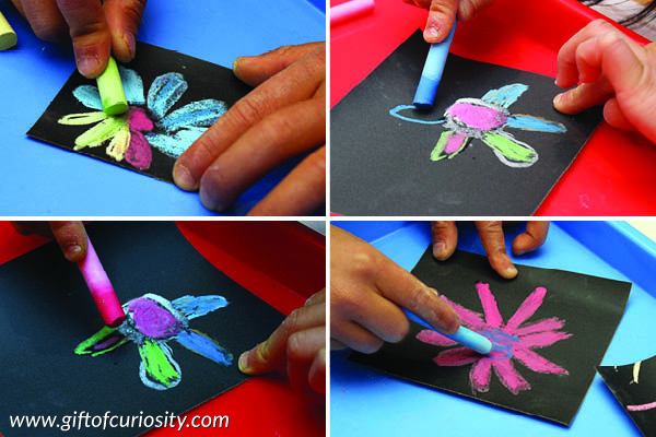Flower bouquet art project made with wet chalk on sandpaper || Gift of Curiosity