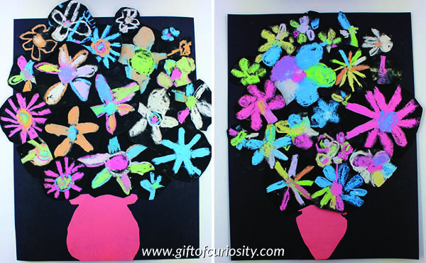Flower bouquet art project made with wet chalk on sandpaper || Gift of Curiosity