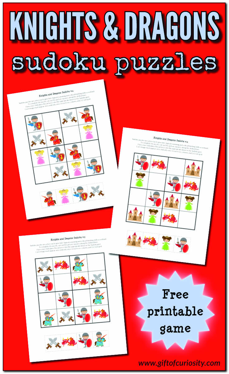 Knights and Dragons Sudoku Puzzles #Sudoku #freeprintables || Gift of Curiosity