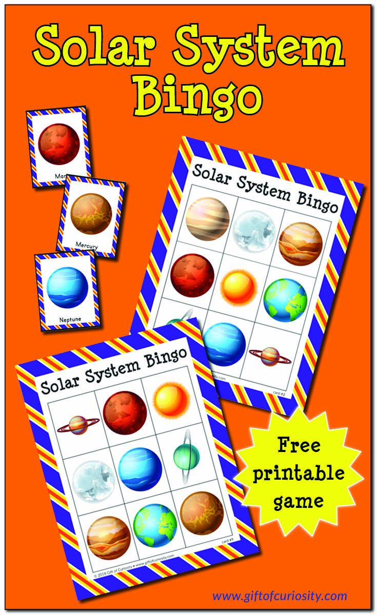Solar System Bingo Game | free printable space activity for preschoolers | free printable space activity for kindergarten | Solar System Bingo | Space Bingo | Planet Bingo || Gift of Curiosity