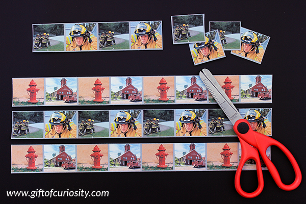 Fire Fighter Fine Motor Pack with more than 40 fine motor activities covering pincer grasp, lacing, tracing, tweezing, drawing shapes, pin punching, hole punching, and cutting. #finemotor #firefighters #communityhelpers || Gift of Curiosity