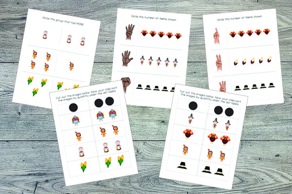 Thanksgiving Toddler Skills Pack: Number quantities || Gift of Curiosity