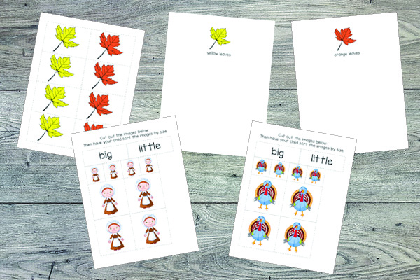 Thanksgiving Toddler Skills Pack: Colors and sizes || Gift of Curiosity