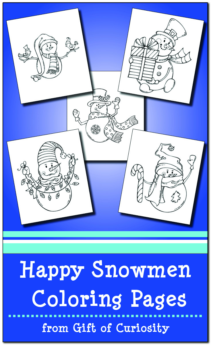 FREE Happy Snowmen Coloring Pages for kids to color in this winter | #freeprintables #winter #snowmen #giftofcuriosity #coloringpages || Gift of Curiosity