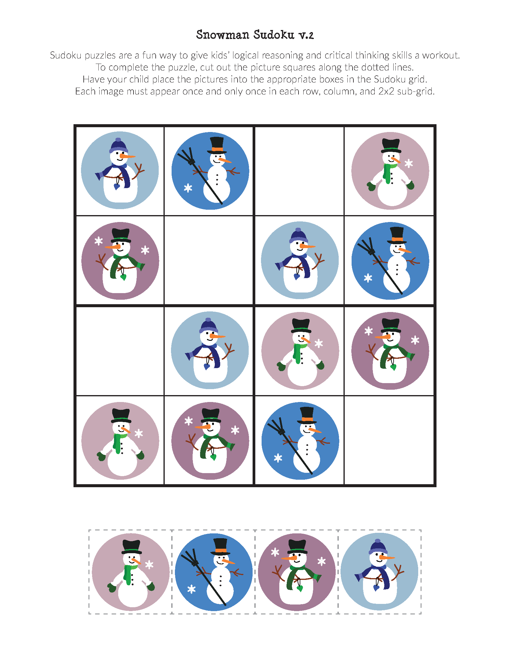 FREE Snowman Sudoku Puzzles #winter #freeprintable #snowman #snowmen #giftofcuriosity || Gift of Curiosity