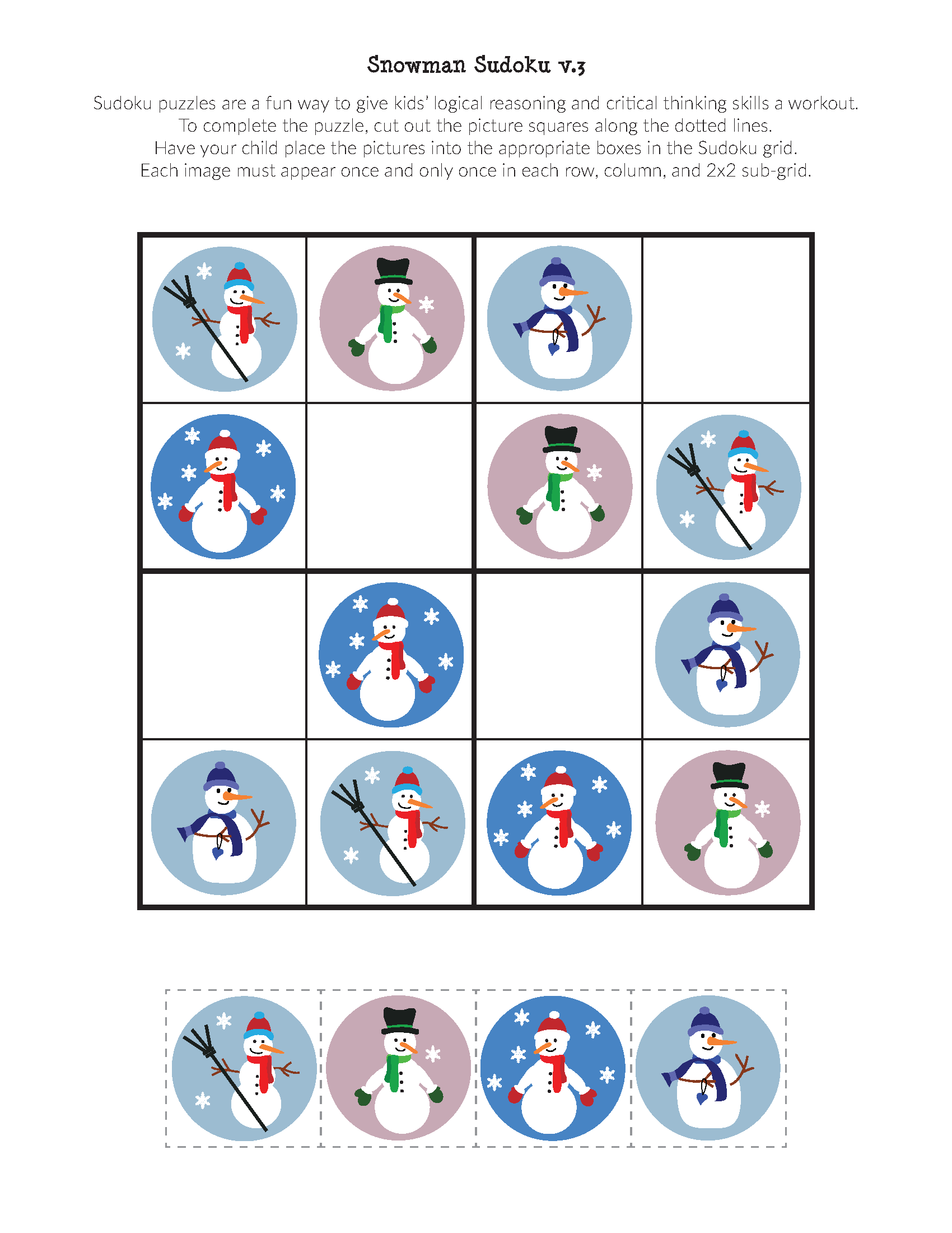 FREE Snowman Sudoku Puzzles #winter #freeprintable #snowman #snowmen #giftofcuriosity || Gift of Curiosity