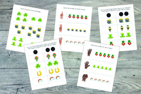 St. Patrick's Day Toddler Skills Pack with 60 print-and-play activity pages for children ages 1-3.  #StPatricksDay #toddlers #printables #giftofcuriosity || Gift of Curiosity