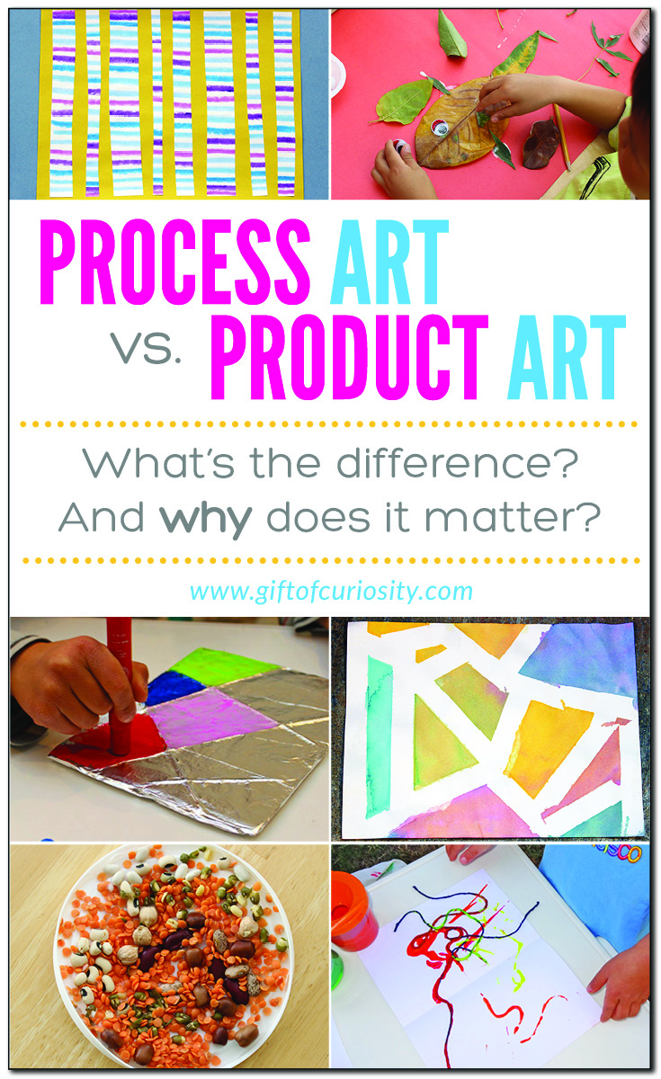 Process art vs. product art: What's the difference? And why does it matter? Great tips from a child development professional on engaging your children in process-oriented art activities. | #artsandcrafts #giftofcuriosity #handsonlearning || Gift of Curiosity