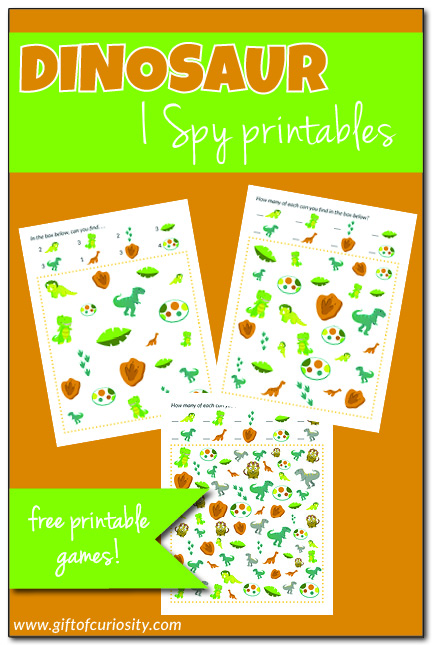 FREE Dinosaur I Spy printables | #freeprintable #dinosaurs #giftofcuriosity || Gift of Curiosity