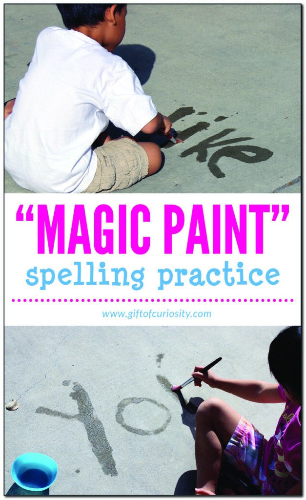 Using "magic paint" is a super simple, low-cost, and virtually no-mess way for kids to practice spelling words or sight words. | #giftofcuriosity #handsonlearning || Gift of Curiosity