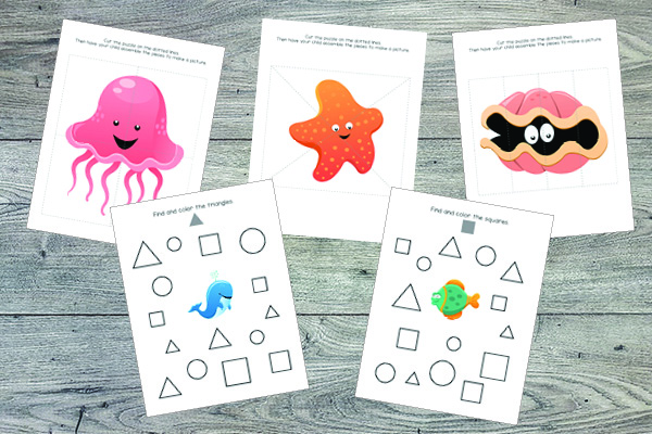 Ocean Toddler Skills Pack: Identifying shapes and putting together puzzles