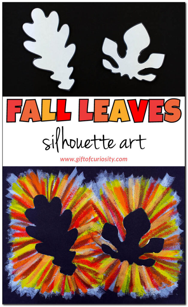 Fall Leaves Silhouette Art - celebrate the colors of fall with this beautiful fall leaf art project that makes use of negative space. Free printable leaf outlines included. | #leaves #fall #autumn #artsandcrafts #freeprintable #giftofcuriosity || Gift of Curiosity