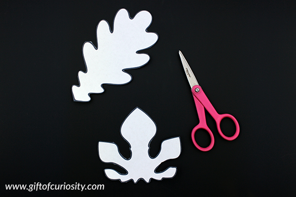 Fall Leaves Silhouette Art - celebrate the colors of fall with this beautiful fall leaf art project that makes use of negative space. Free printable leaf outlines included. | #leaves #fall #autumn #artsandcrafts #freeprintable #giftofcuriosity || Gift of Curiosity