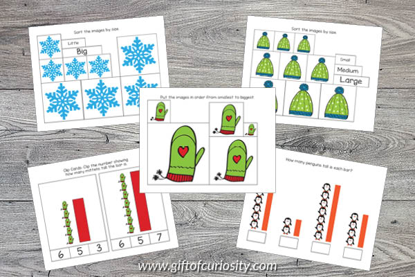 This Winter Preschool Math Pack features more than 75 pages of winter-themed math activities for children ages 2-4. These developmentally appropriate activities are aligned to preschool learning standards. Grab a copy of these easy print-and-play activities that support the development of a range of early math skills including patterns, numbers, counting, and measurement.