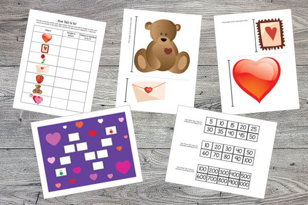 Valentine Printables Bundle - elementary math skills