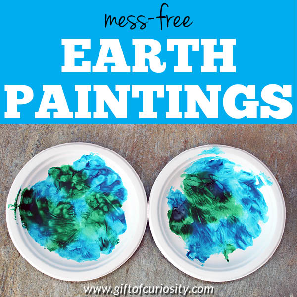 With Earth Day coming up on April 22, these mess-free Earth paintings would be a great craft to do with young children this year. Or do make these any time of the year as part of your geography studies. #geography #artsandcrafts #EarthDay #toddlers #preschool #kinder #kindergarten #ece #sensoryplay #sensoryart #giftofcuriosity || Gift of Curiosity