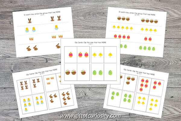 Easter Preschool Math Pack - more or less activities