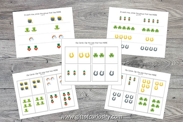 St. Patrick's Day Preschool Math Pack - more or less activities