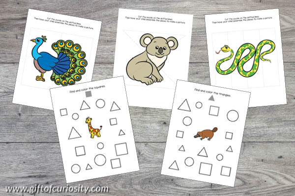 Zoo Animals Toddler Skills Pack - shapes and puzzles