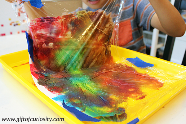 Color mixing with paint and plastic wrap