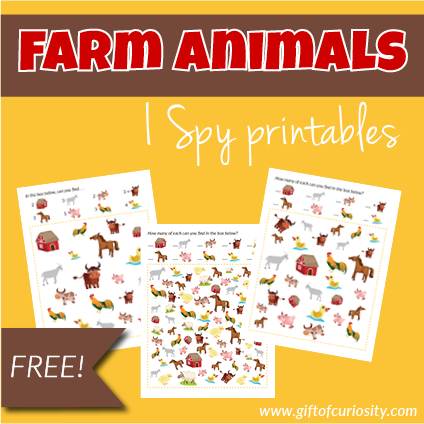 Free printable Farm Animals I Spy games for children with three levels of difficulty. How many cows, horses, pigs, and sheep can your child find? #freeprintables #farmanimals #ISpy #giftofcuriosity || Gift of Curiosity